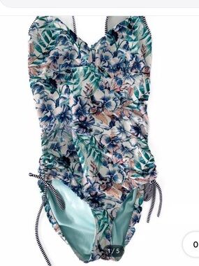 prAna Moorea' Blue Floral One-Piece Swimsuit Women’s Small